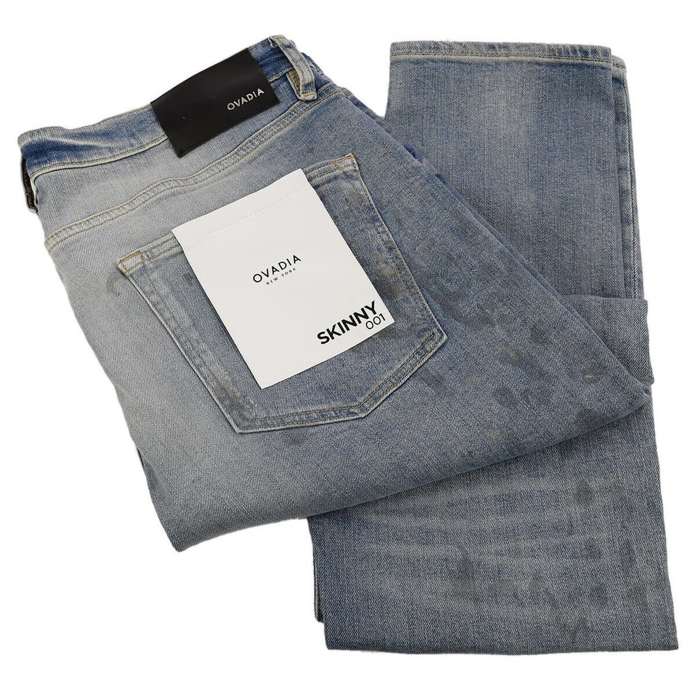 OVADIA Mens Paint Light PAINT SPLATTER Skinny Fit Mid Rise Stretch Jeans 38 NWT